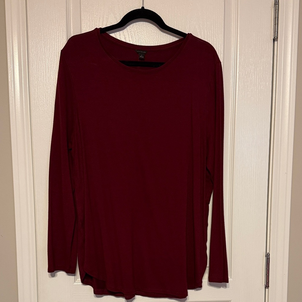 Ann Taylor Deep Red Long Sleeve Tee